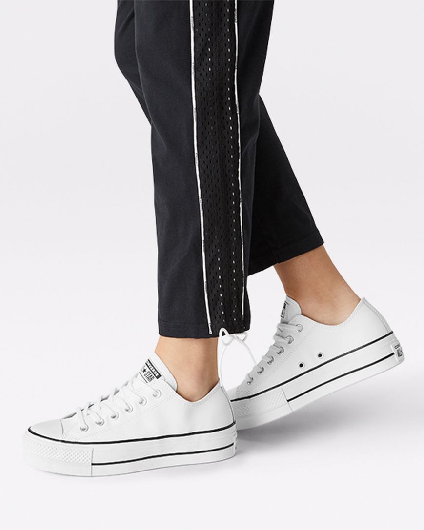 Zapatos Plataforma Converse Chuck Taylor All Star Lift Cuero Bajas Mujer Blancas Negras Blancas | PE WL0P82